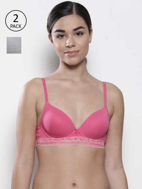 

Marks & Spencer Pack of 2 Solid Underwired Lightly Padded Plunge T-shirt Bras T330360, Pink