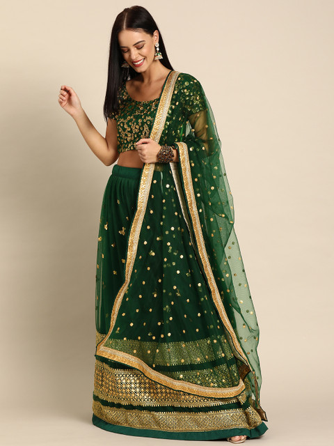 

Shaily Green Semi-Stitched Embellished Lehenga & Blouse with Dupatta