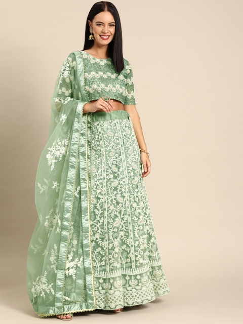 

Shaily Sea Green Embroidered & Sequin Semi-Stitch Lehenga & Unstitched Blouse with Dupatta