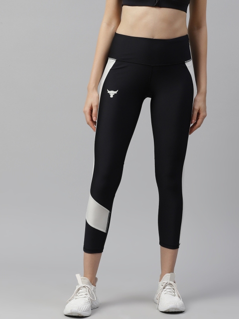 

UNDER ARMOUR Women Black & White Colourblocked Meridian Crop Tights