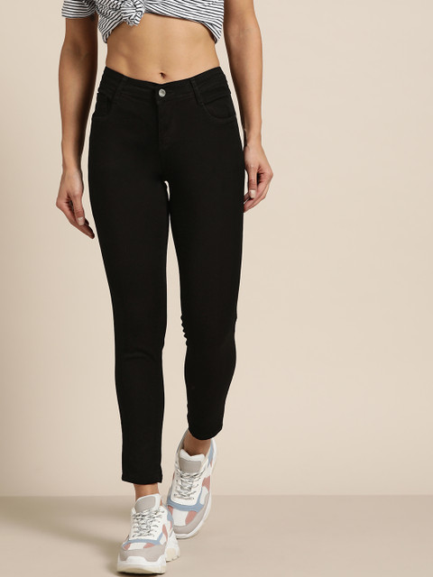 

Kraus Jeans Women K4050 Black Regular Fit Mid-Rise Clean Look Cropped Stretchable Jeans