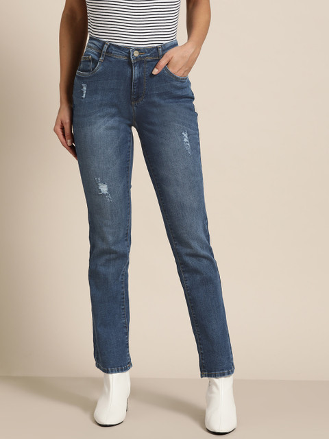 

Kraus Jeans Women K5004 Blue Slim Fit Mid-Rise Low Distress Stretchable Jeans