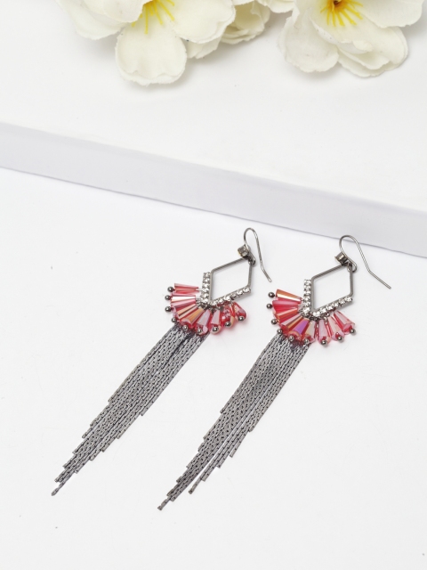 

AVANT-GARDE PARIS Silver-Toned & Red Classic Drop Earrings