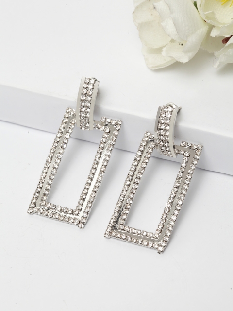 

AVANT-GARDE PARIS Silver-Toned Rhodium Plated Geometric Drop Earrings