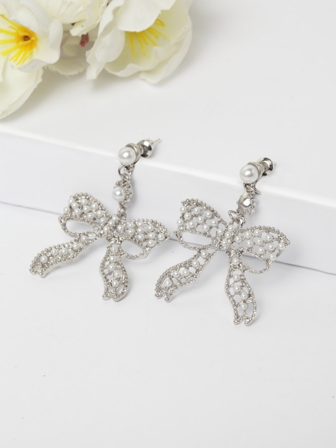 

AVANT-GARDE PARIS Silver-Toned Rhodium-Plated Contemporary Drop Earrings