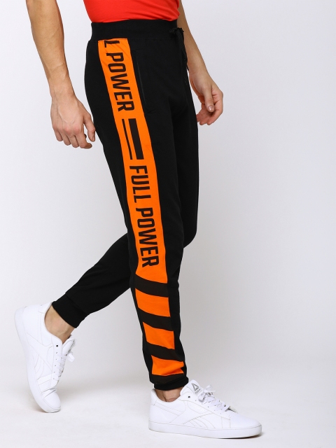 

Maniac Men Black & Orange Colourblocked Slim-Fit Joggers