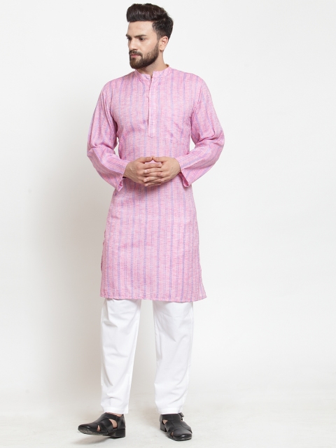 

NEUDIS Men Pink & Blue Printed Kurta with Pyjamas