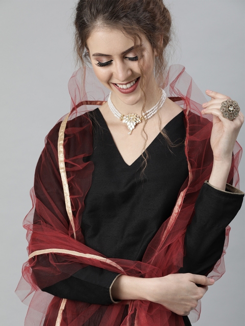 

Shakumbhari Maroon Solid Ruffle Dupatta