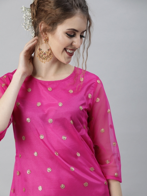 

Shakumbhari Women Pink & Golden Embellished Straight Kurta