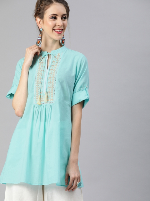 

Shakumbhari Women Blue Embroidered Tunic