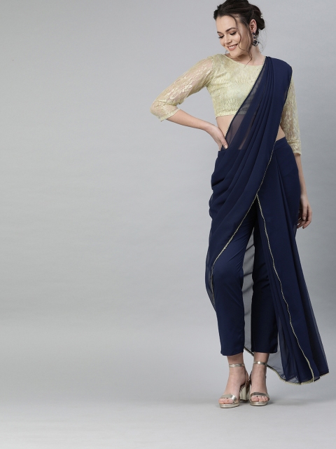 

Shakumbhari Blue & Golden Georgette Pant Saree