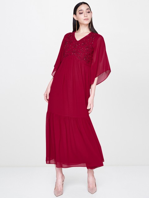 

AND Women Red Embellished Maxi Dress with Kimono Sleeves