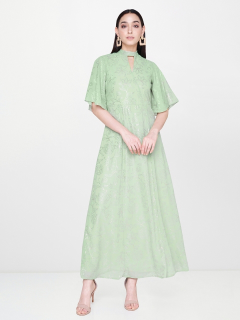 

AND Women Sea Green & Gold-Toned Printed Maxi Dress