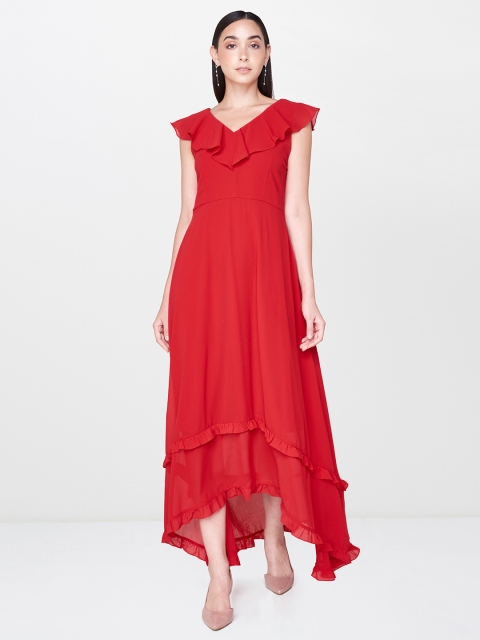 

AND Women Red Solid A-Line Dress with Cape Sleeves