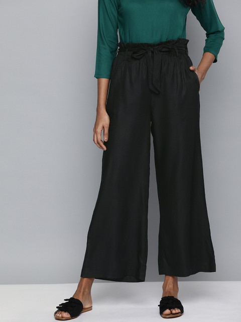 

HERE&NOW Women Black Regular Fit Solid Parallel Trousers