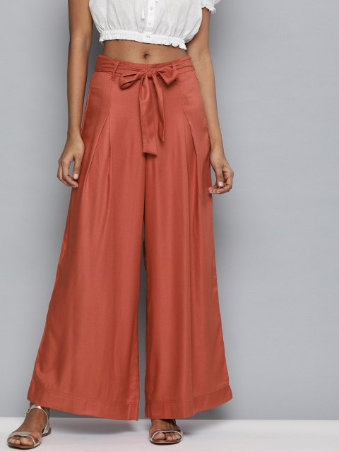 

HERE&NOW Women Rust Red Solid Flared Palazzos