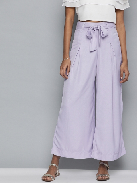 

HERE&NOW Women Lavender Solid Flared Cropped Palazzos