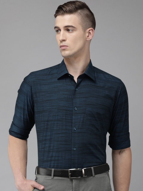 

Van Heusen Men Navy Blue Slim Fit Self-Striped Party Shirt