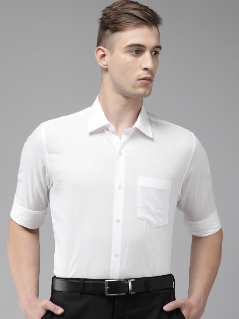 

Van Heusen Men White Slim Fit Solid Linen Formal Shirt