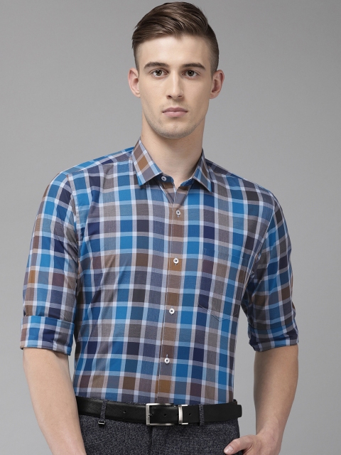 

Van Heusen Men Blue & Brown Slim Fit Checked Formal Shirt