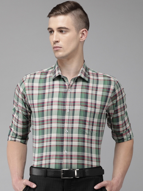 

Van Heusen Men Olive Green & Beige Slim Fit Checked Formal Shirt