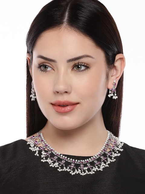 

Peora Women Silver Plated Purple Necklace & Earrings Set