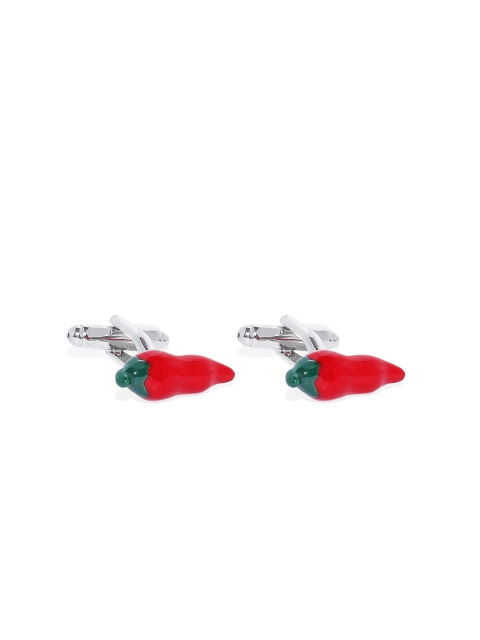 

Peora Red & Silver-Plated Symbol Cufflinks