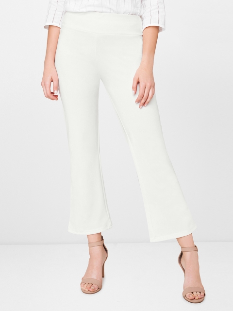 

AND Women Off-White Solid Bootcut Treggings