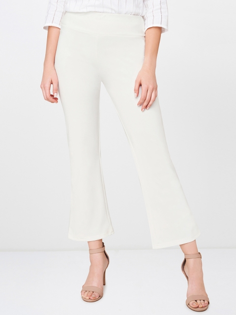 

AND Women Off-White Solid Bootcut Treggings