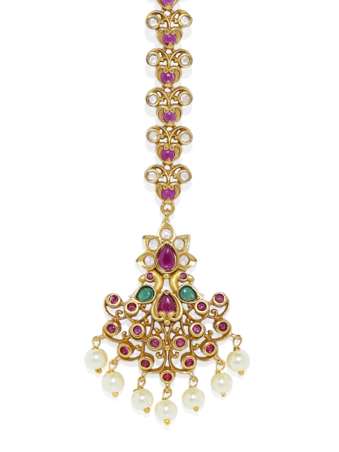 

Peora Women Red & Green Gold Plated Maang Tikka