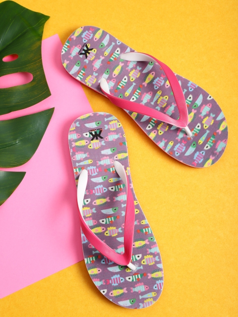 

Kook N Keech Women Pink & Purple Printed Thong Flip-Flops