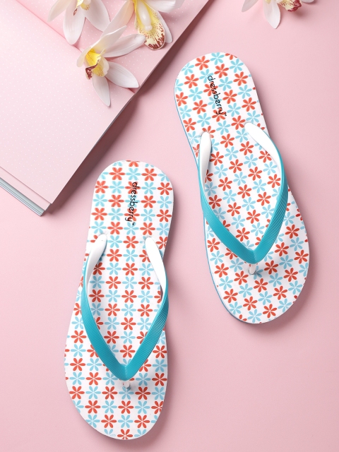 

DressBerry Women Teal Blue & Red Floral Print Thong Flip-Flops
