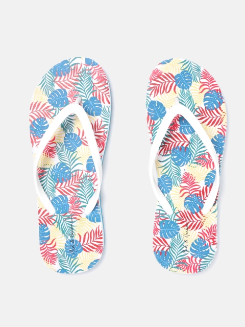 Women White & Blue Printed Thong Flip-Flops