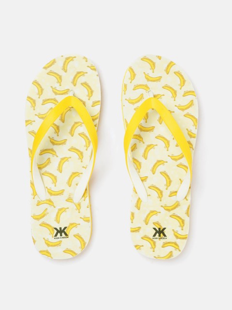 

Kook N Keech Women Yellow & Off-White Printed Thong Flip-Flops