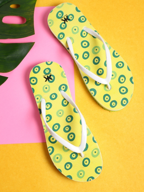 

Kook N Keech Women White & Yellow Printed Thong Flip-Flops