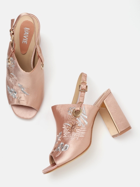 

Lavie Women Rose Gold-Toned Floral Embroidered Mules
