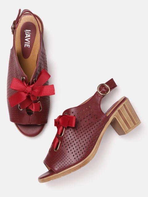 

Lavie Women Maroon Cut-Out Heeled Mules
