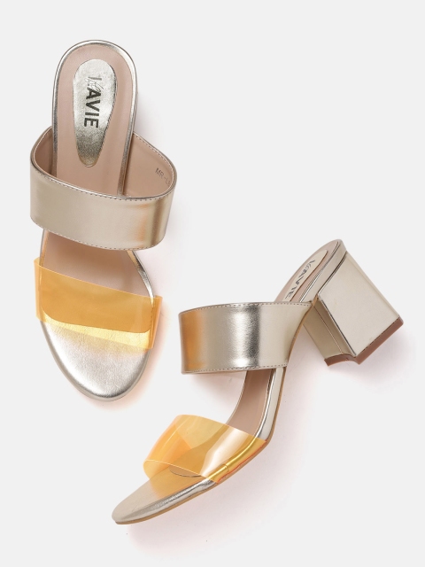

Lavie Women Orange & Gold-Toned Colourblocked Heels