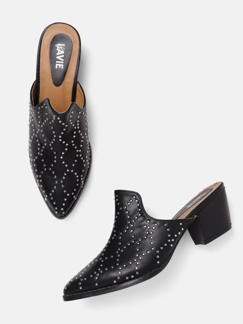 

Lavie Women Black & Silver-Toned Embellished Mules