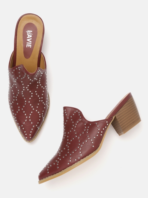 

Lavie Women Maroon & Silver-Toned Embellished Mules