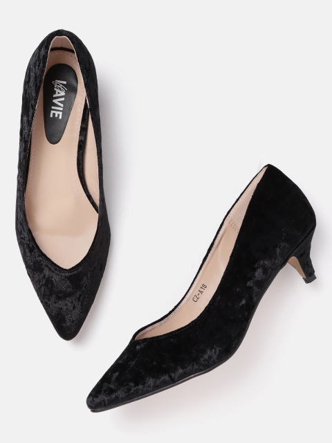 

Lavie Women Black Solid Velvet Finish Pumps