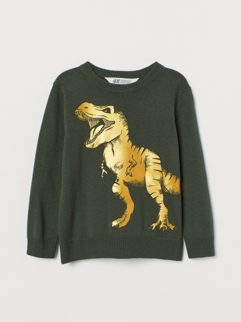 

H&M Boys Olive Green & Yellow Fine-Knit Jumper
