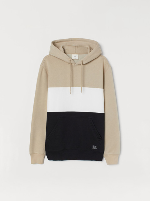 

H&M Men Beige & Black Block-Coloured Hooded Top