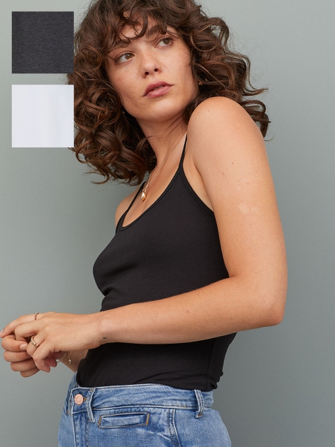 

H&M Women 3-Pack Jersey Strappy Tops, Black