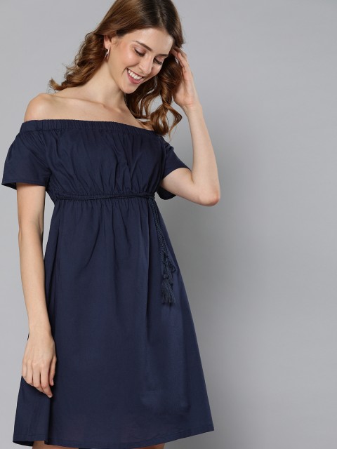 

HERE&NOW Women Navy Blue Solid Fit and Flare Dress