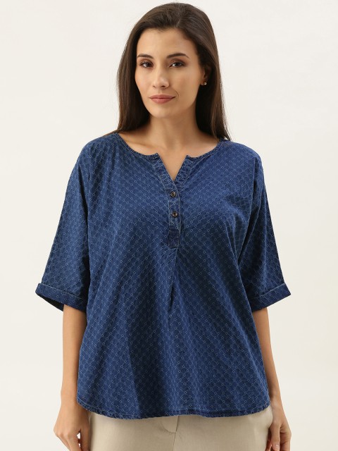 

MERAKI Women Blue Self Design Sustainable Boxy Top
