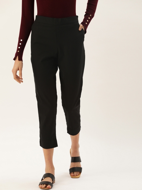 

MERAKI Women Black Comfort Straight Fit Solid Regular Three-Fourth Trousers