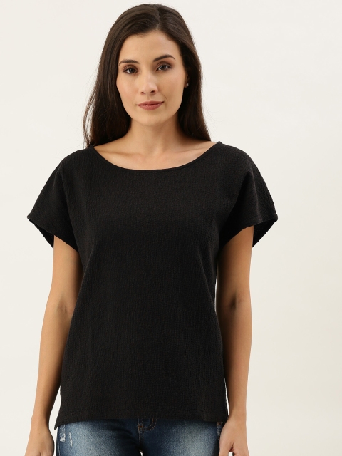

MERAKI Women Black Self Design Sustainable Boxy Top