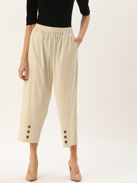 

MERAKI Women Beige Regular Fit Solid Regular Sustainable Cropped Trousers