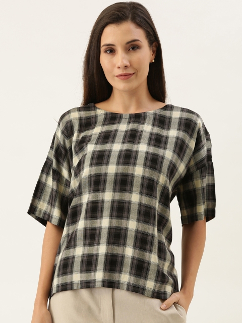

MERAKI Women Black & Off-White Checked Sustainable Top